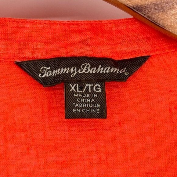 Tommy Bahama Womens orange Linen Button-Up Blouse size XL 3/4 roll tab sleeve - Picture 3 of 13